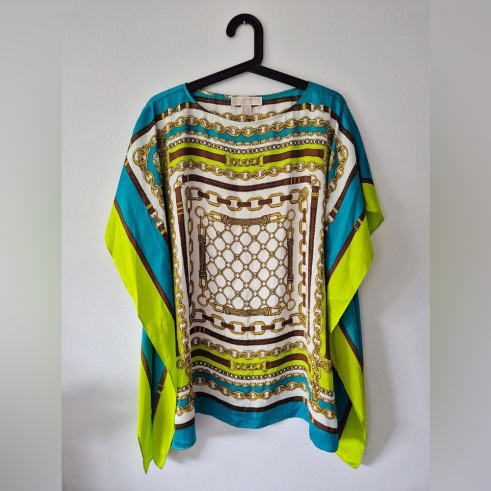 MICHAEL KORS SIZE M~PONCHO TUNIC BLOUSE~FLOWY TOP BOHO SCARF PRINT SHIRT